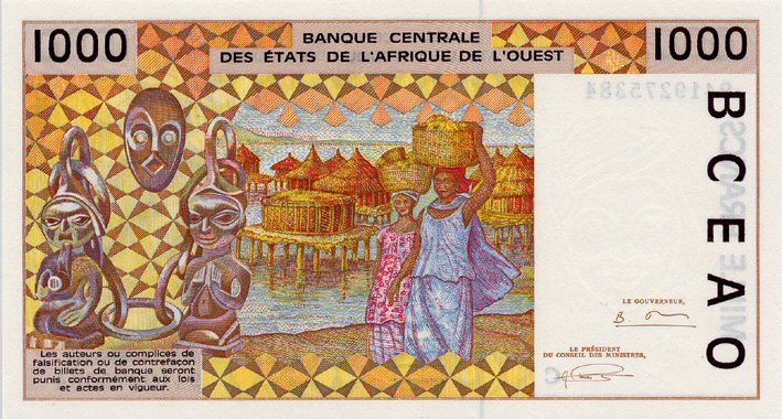 Back of West African States p311Ce: 1000 Francs from 1994