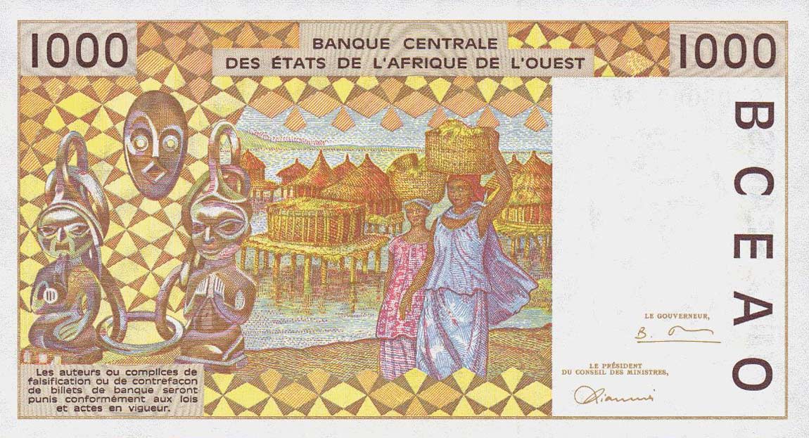 Back of West African States p311Cg: 1000 Francs from 1996