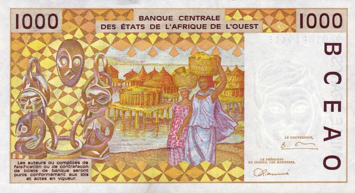 Back of West African States p311Ci: 1000 Francs from 1998