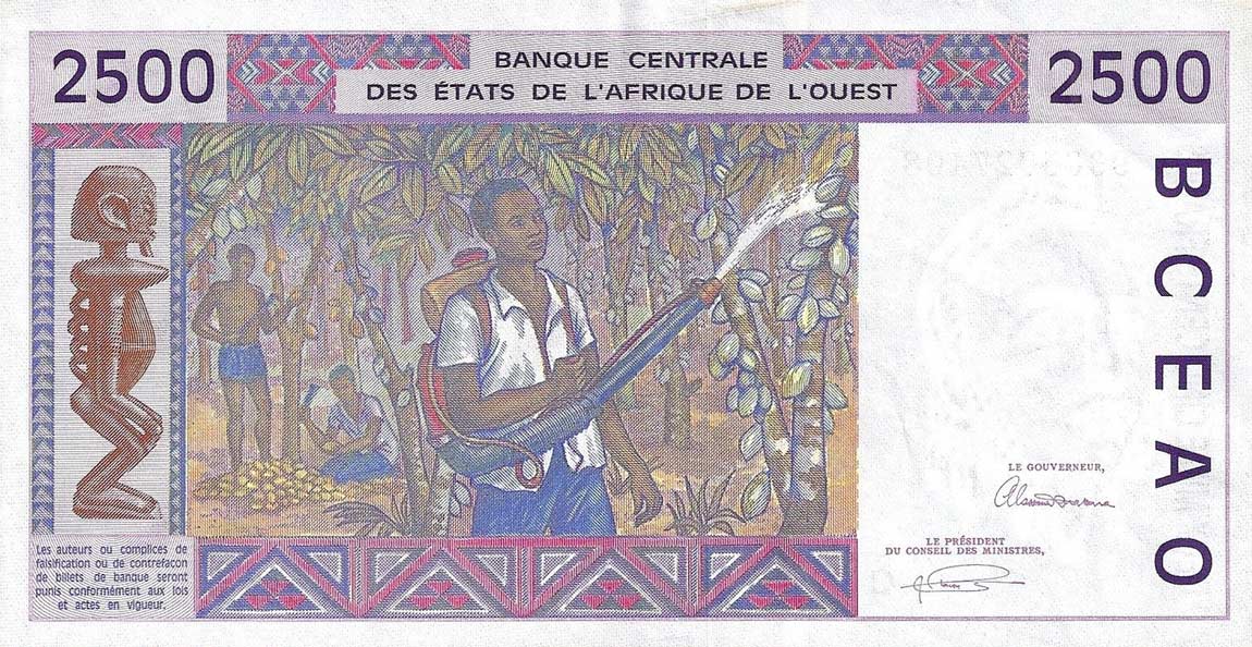 Back of West African States p312Cb: 2500 Francs from 1993