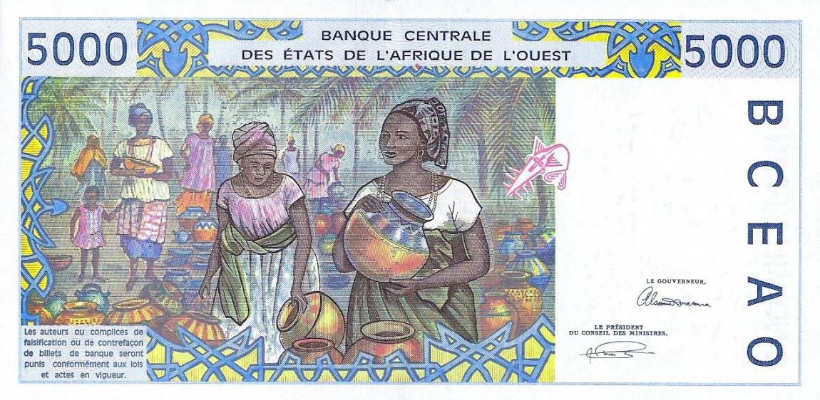 Back of West African States p313Cb: 5000 Francs from 1993