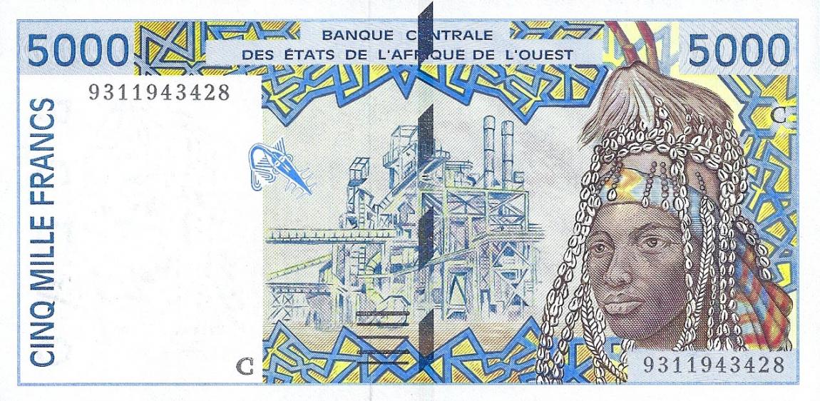 Front of West African States p313Cb: 5000 Francs from 1993