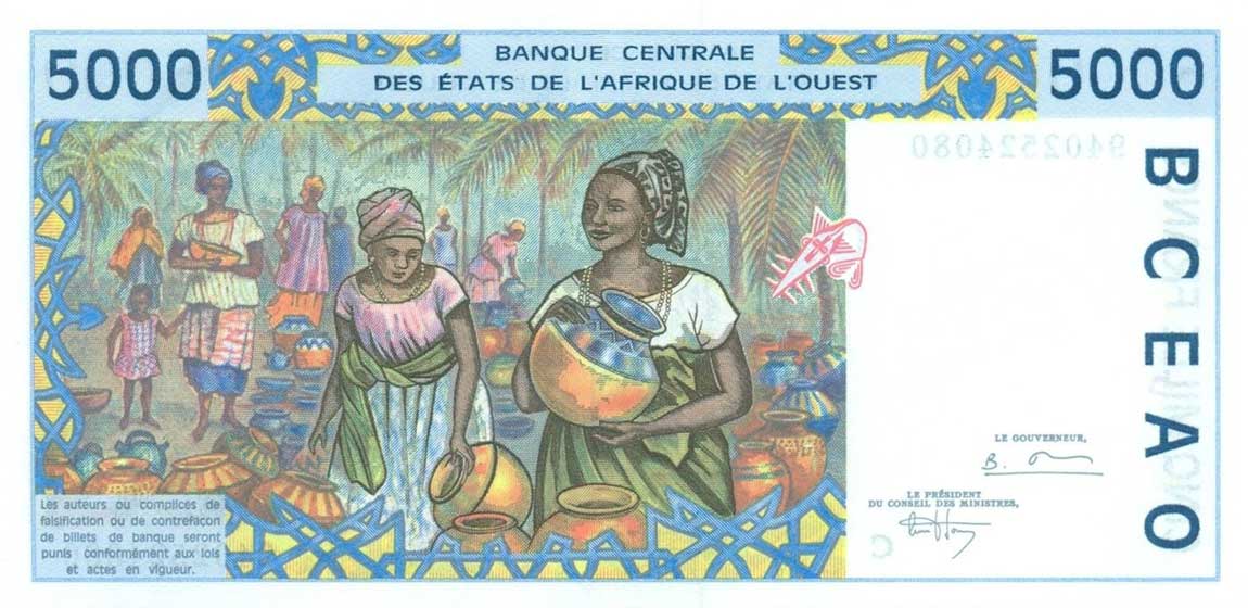 Back of West African States p313Cc: 5000 Francs from 1994