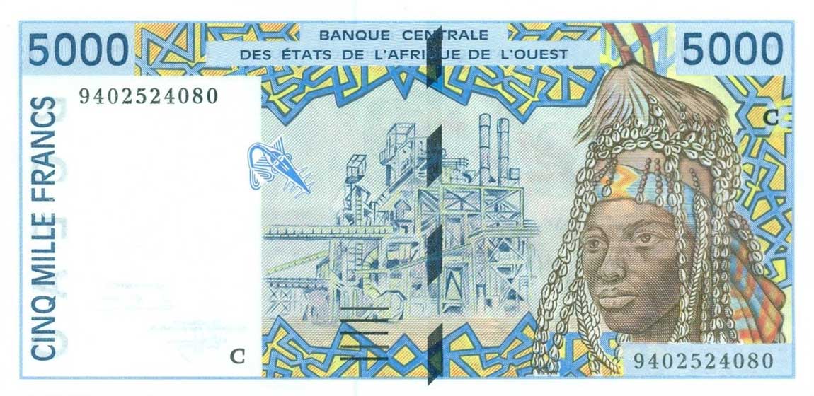 Front of West African States p313Cc: 5000 Francs from 1994
