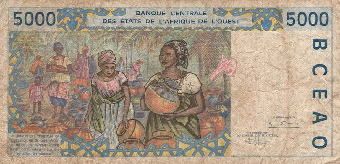 Back of West African States p313Cd: 5000 Francs from 1995