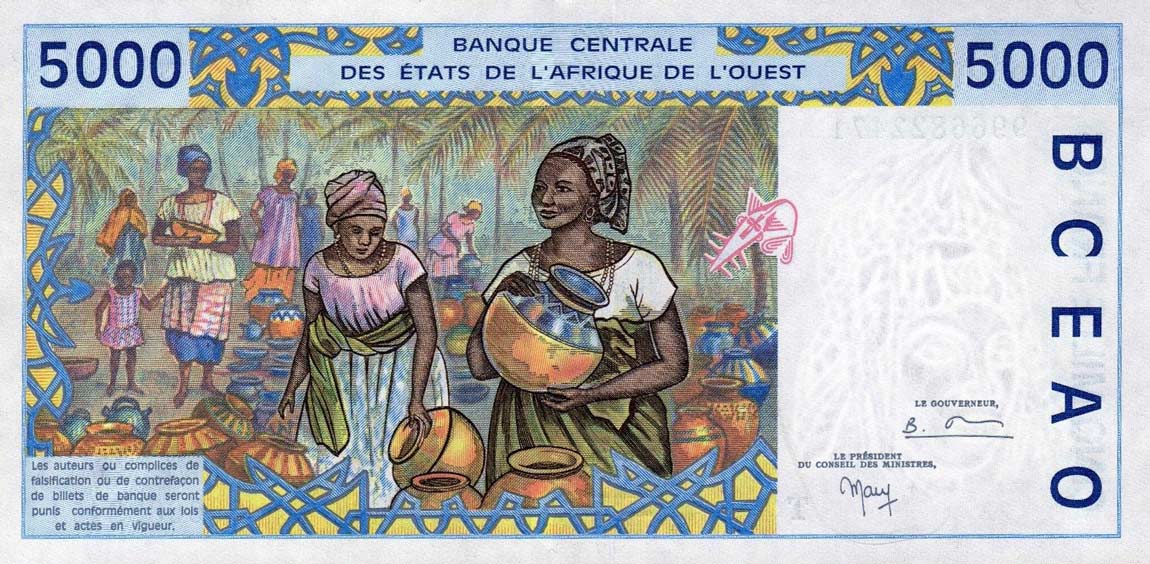 Back of West African States p313Ch: 5000 Francs from 1998