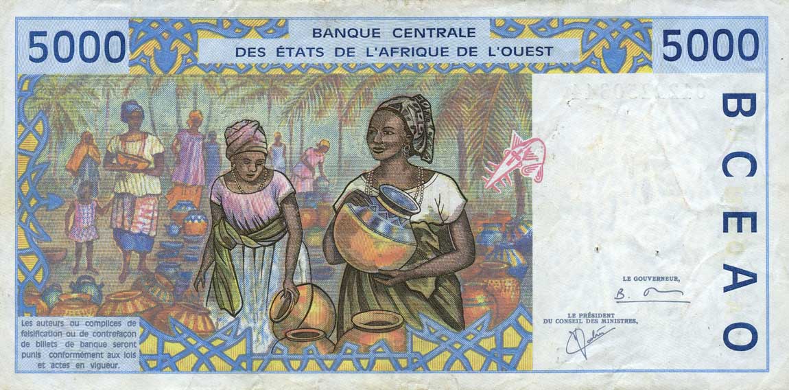 Back of West African States p313Ck: 5000 Francs from 2001