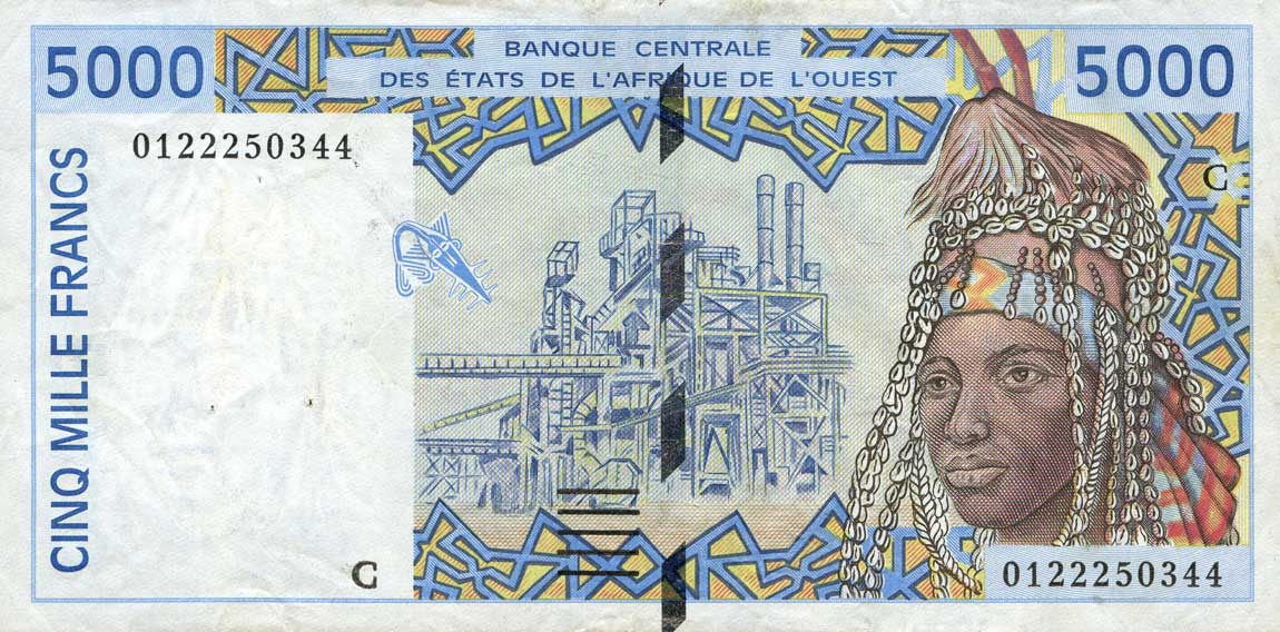 Front of West African States p313Ck: 5000 Francs from 2001