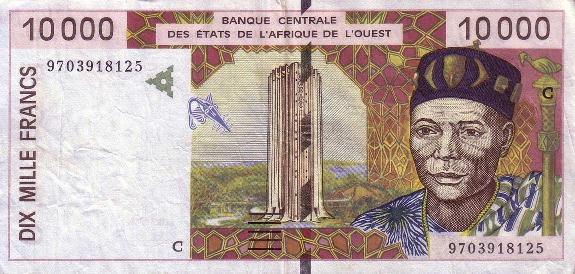 Front of West African States p314Ce: 10000 Francs from 1997