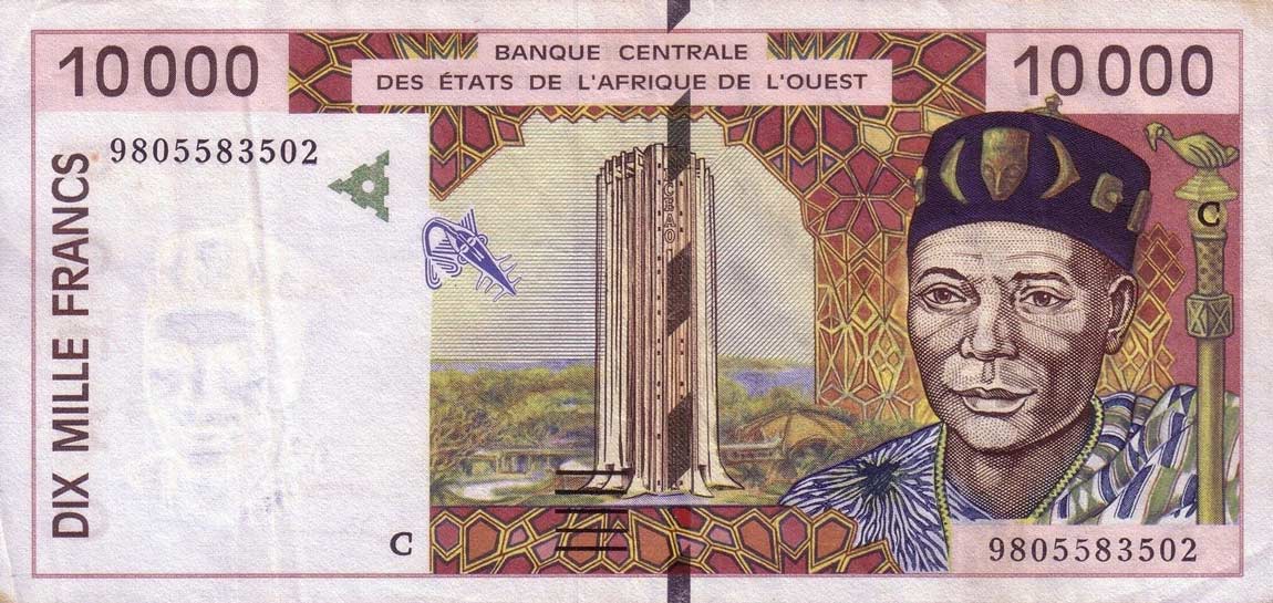 Front of West African States p314Cf: 10000 Francs from 1998