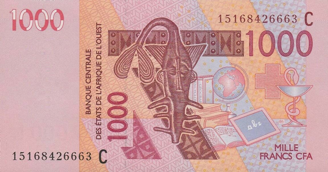 Front of West African States p315Co: 1000 Francs from 2015