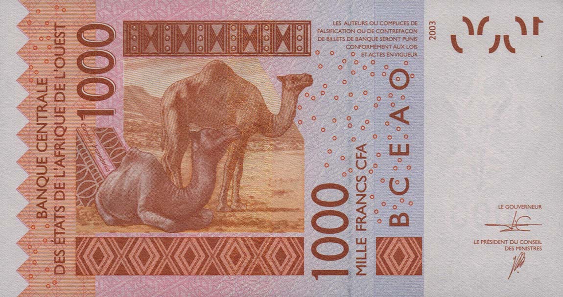 Back of West African States p315Cp: 1000 Francs from 2016