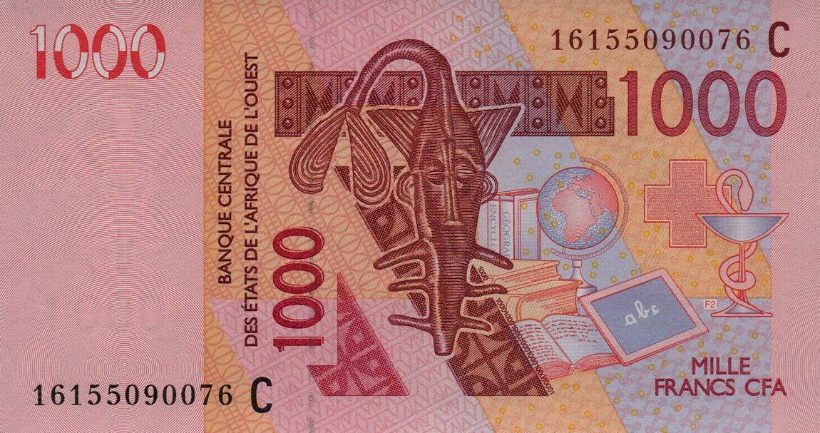 Front of West African States p315Cp: 1000 Francs from 2016