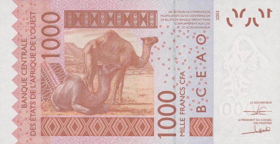 Back of West African States p315Cq: 1000 Francs from 2017