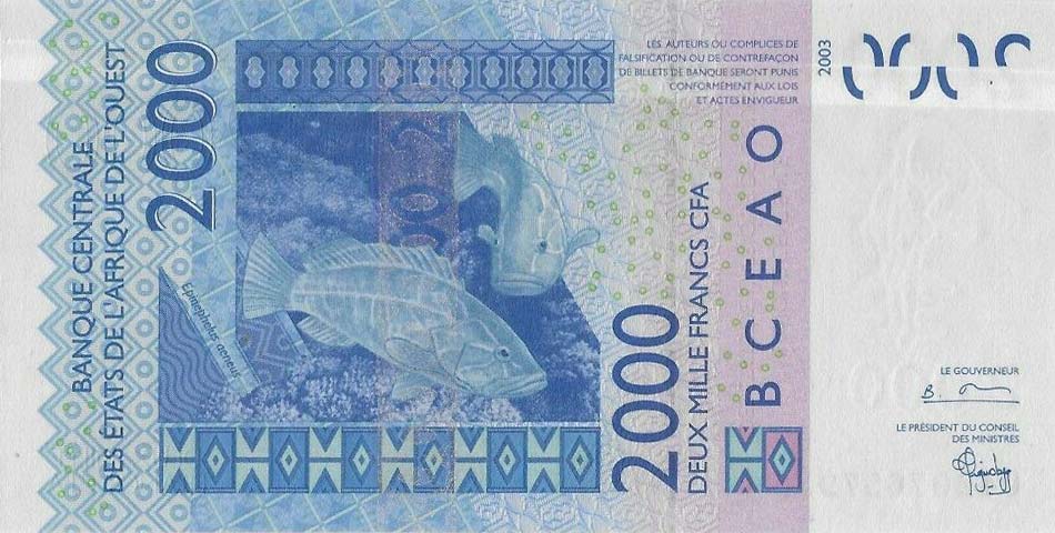 Back of West African States p316Cb: 2000 Francs from 2004