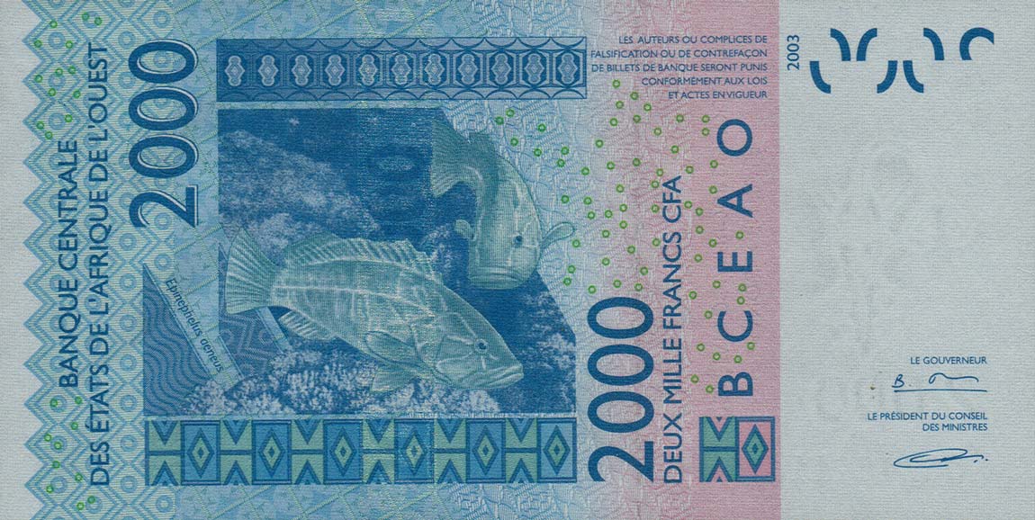 Back of West African States p316Cd: 2000 Francs from 2006