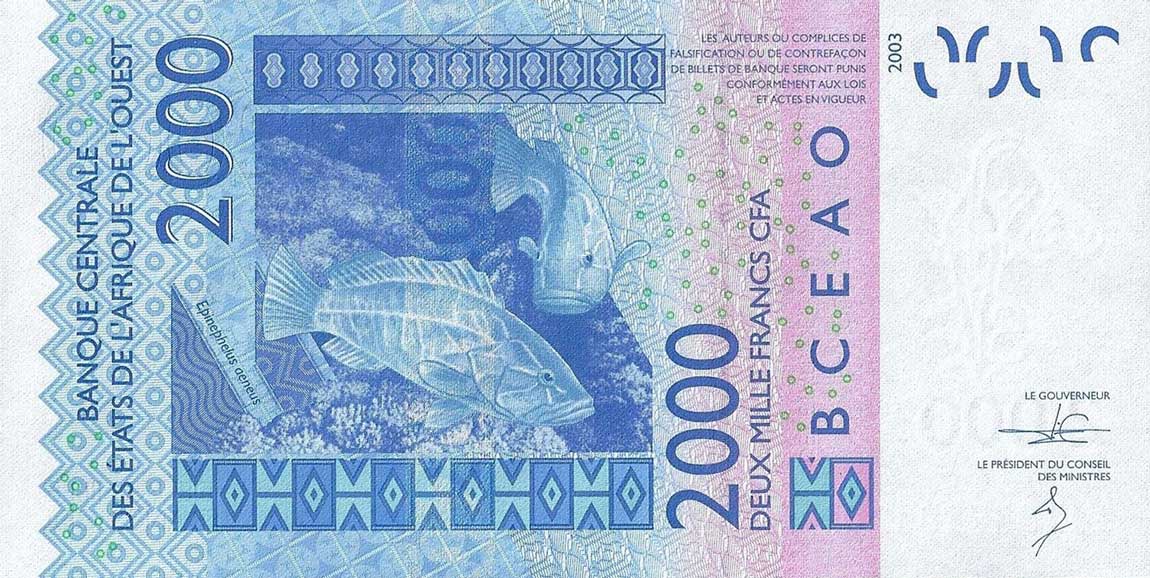 Back of West African States p316Cn: 2000 Francs from 2014