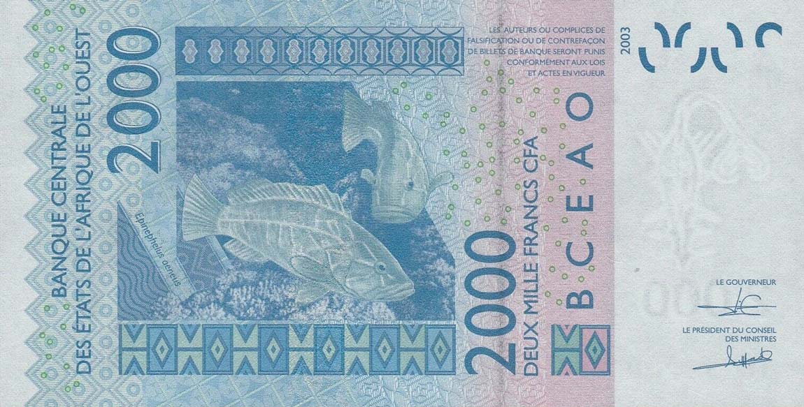 Back of West African States p316Cr: 2000 Francs from 2018