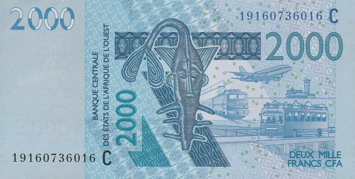 Front of West African States p316Cs: 2000 Francs from 2019