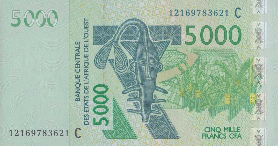 Front of West African States p317Cl: 5000 Francs from 2012