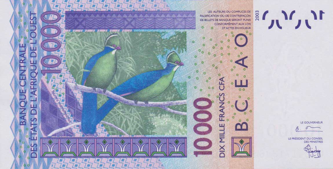 Back of West African States p318Ca: 10000 Francs from 2003