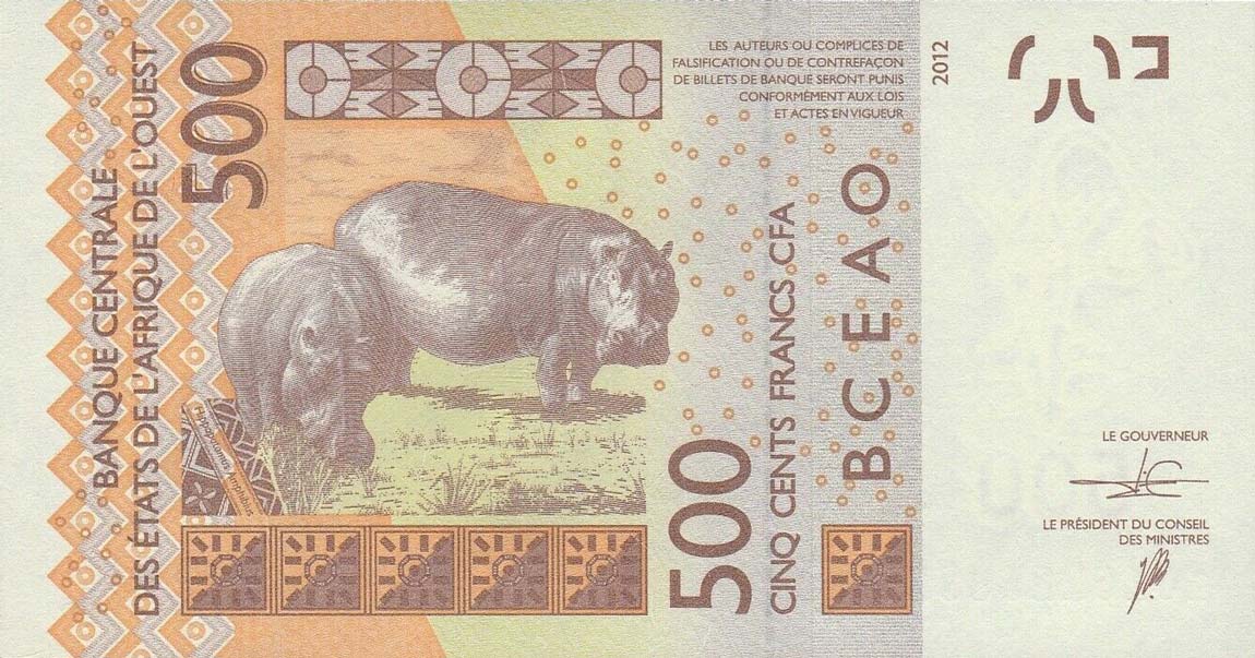 Back of West African States p319Ce: 500 Francs from 2016