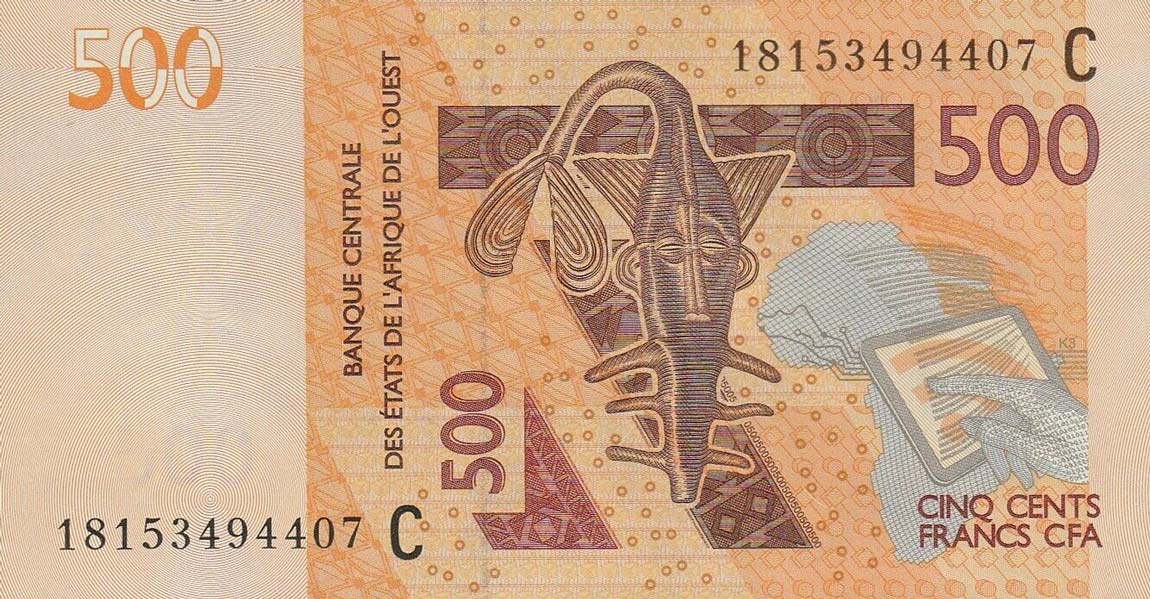 Front of West African States p319Cg: 500 Francs from 2018