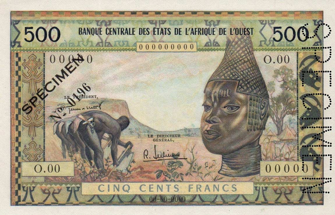 Front of West African States p3s: 500 Francs from 1959