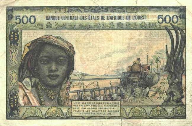 Back of West African States p402Da: 500 Francs from 1959