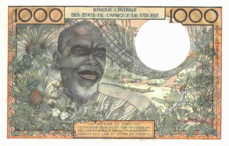 Back of West African States p403Da: 1000 Francs from 1959