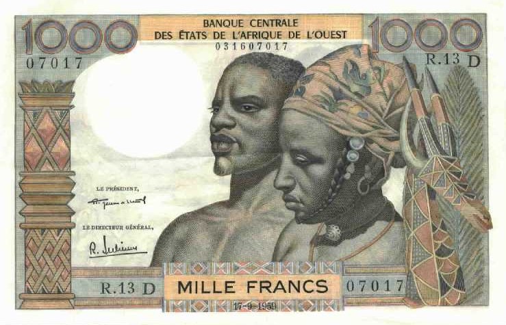 Front of West African States p403Da: 1000 Francs from 1959