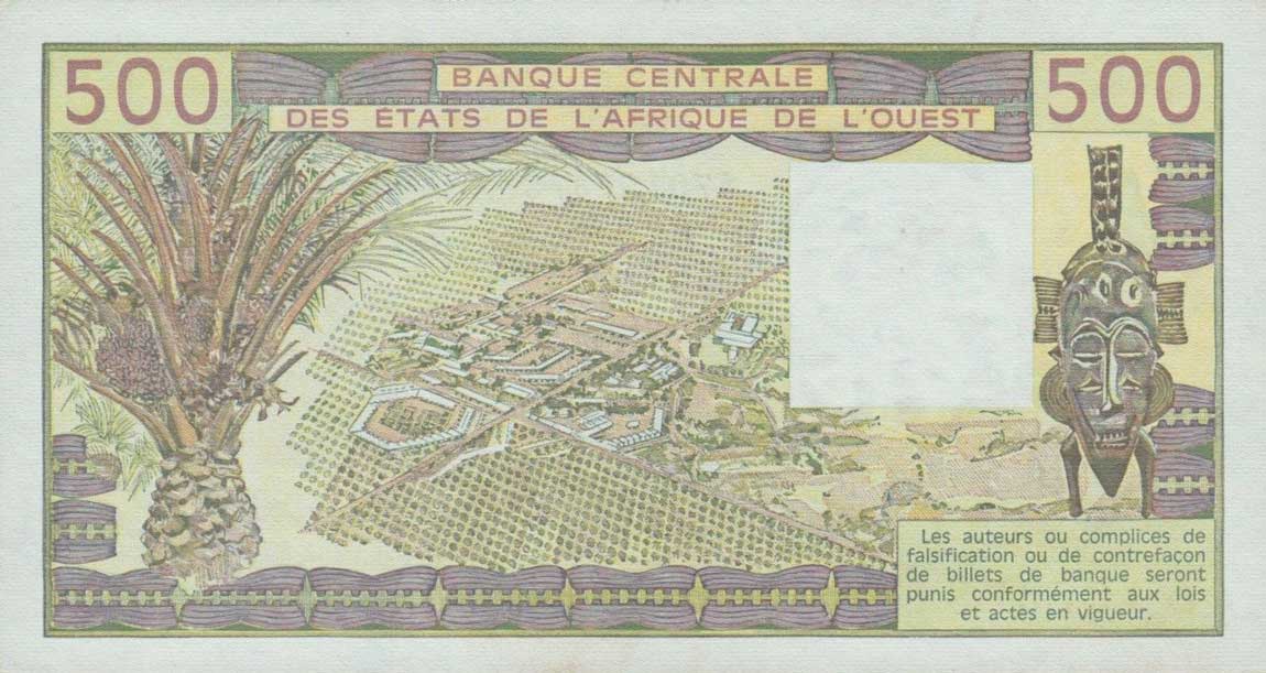 Back of West African States p405Da: 500 Francs from 1988