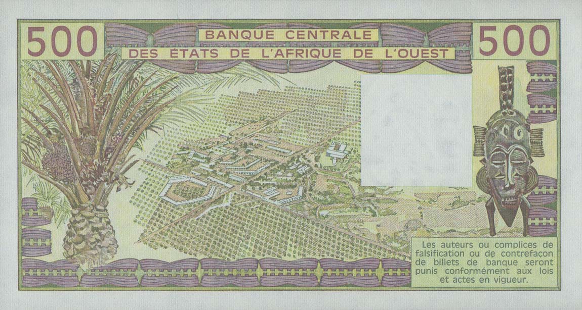 Back of West African States p405Dh: 500 Francs from 1989