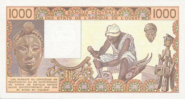 Back of West African States p406Db: 1000 Francs from 1981