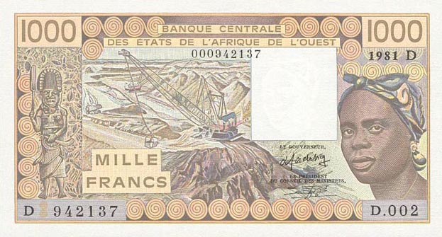 Front of West African States p406Db: 1000 Francs from 1981