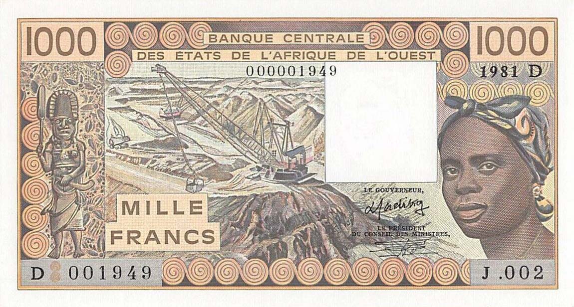 Front of West African States p406Dc: 1000 Francs from 1981