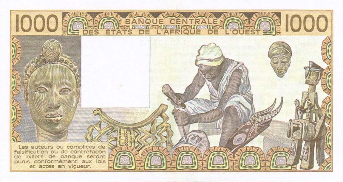 Back of West African States p406Df: 1000 Francs from 1985