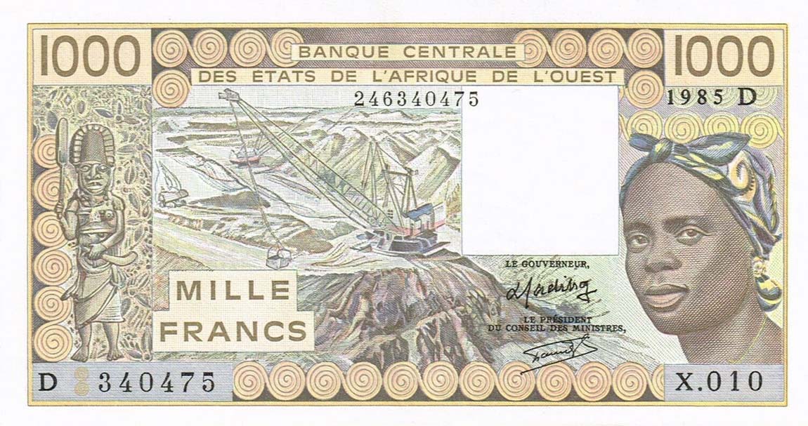 Front of West African States p406Df: 1000 Francs from 1985