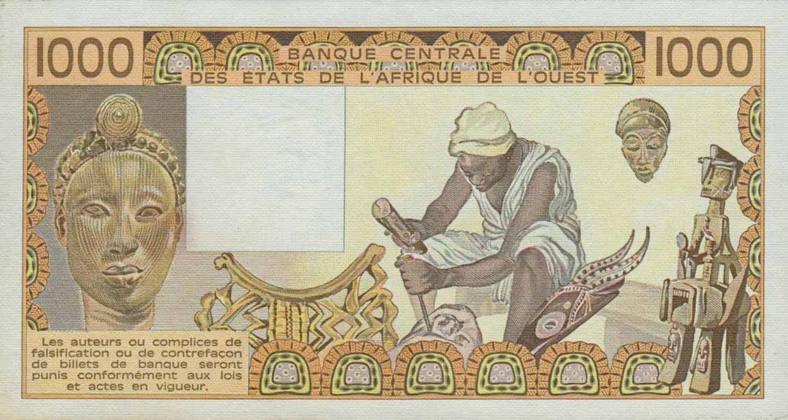 Back of West African States p406Dg: 1000 Francs from 1986