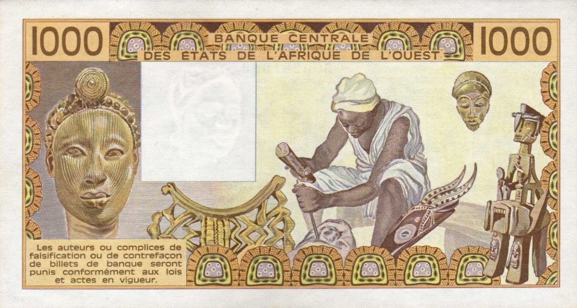 Back of West African States p406Di: 1000 Francs from 1989