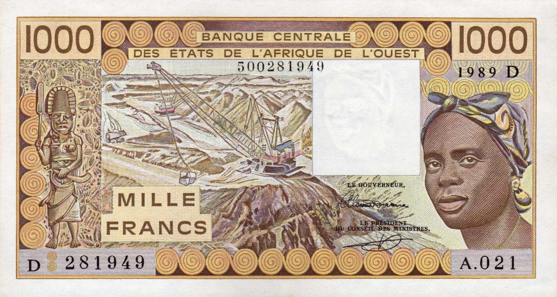 Front of West African States p406Di: 1000 Francs from 1989