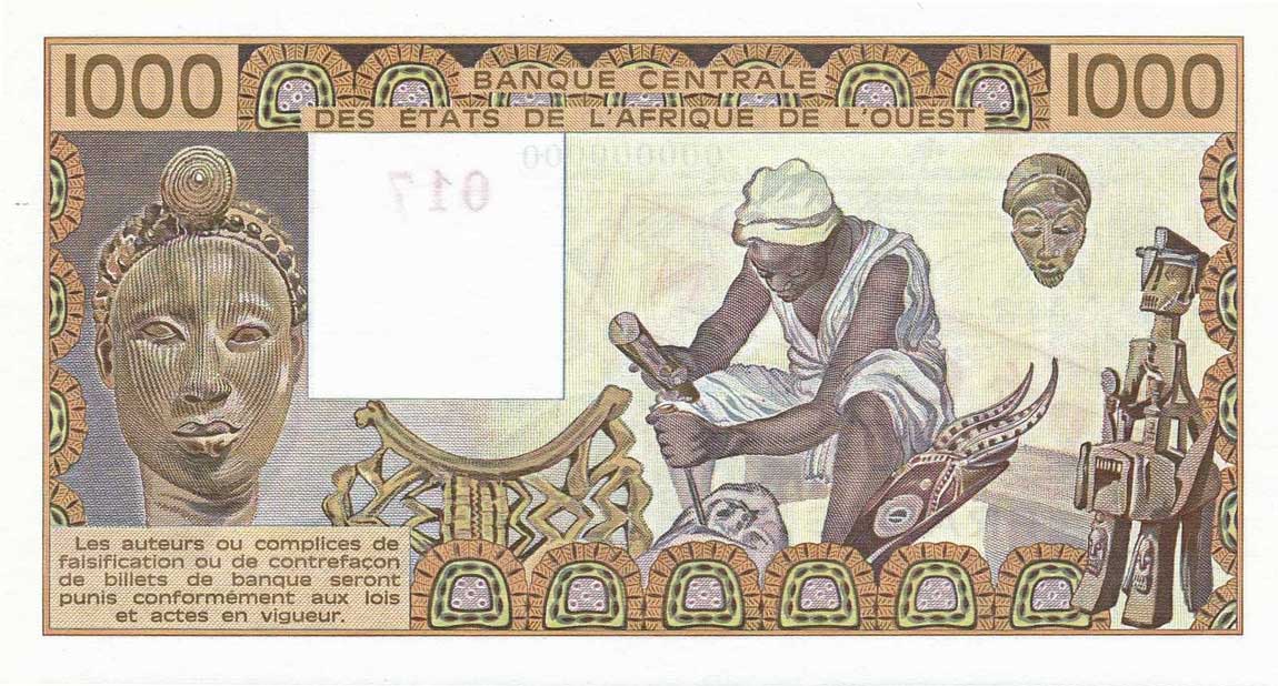 Back of West African States p406Ds: 1000 Francs from 1988