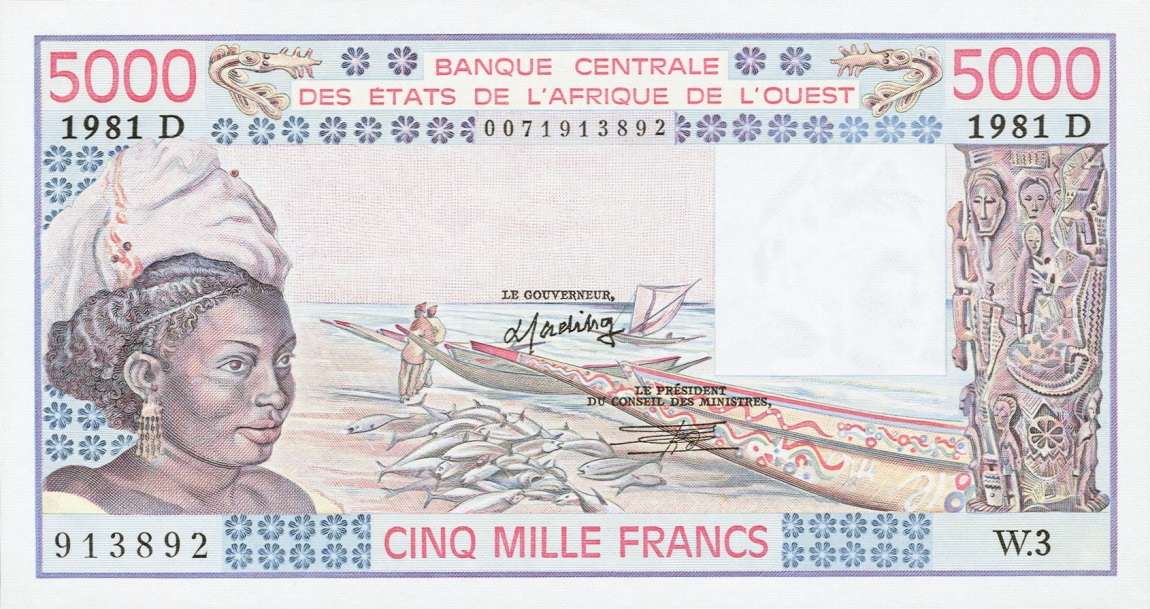 Front of West African States p407Dc: 5000 Francs from 1981