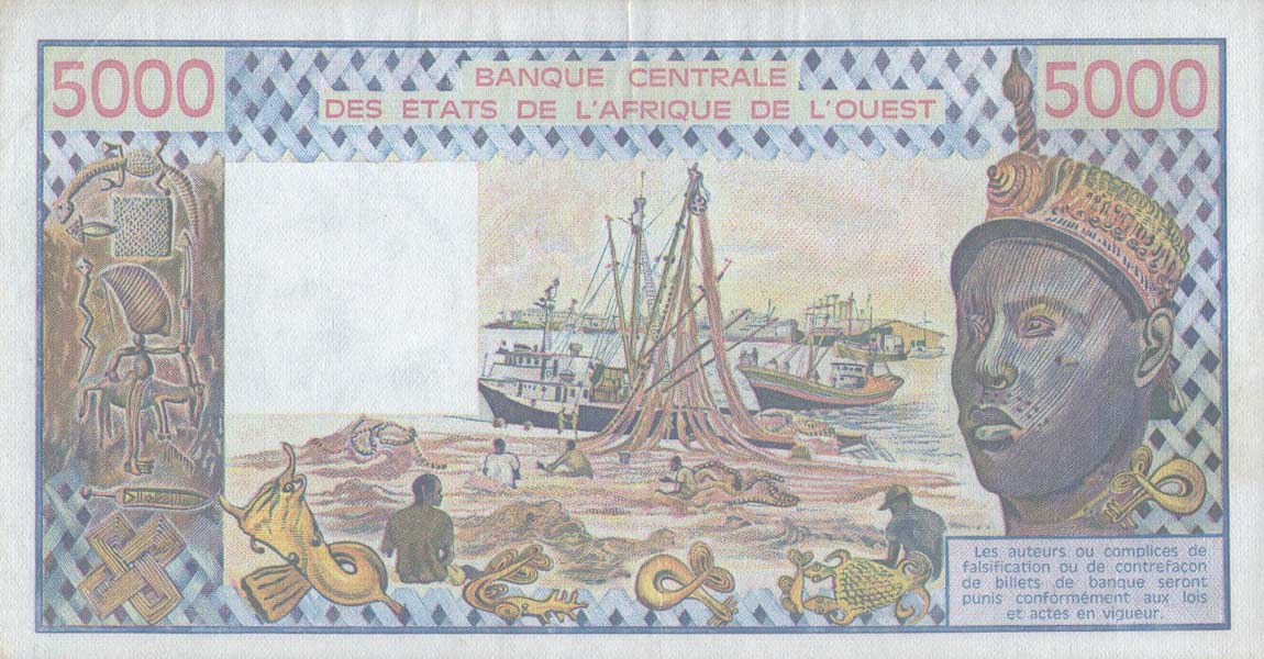 Back of West African States p407Dd: 5000 Francs from 1984