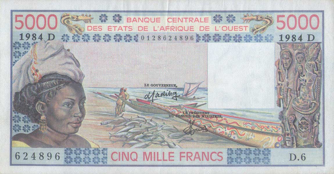 Front of West African States p407Dd: 5000 Francs from 1984