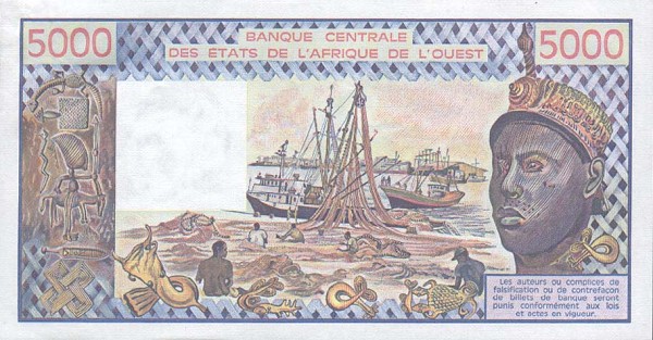 Back of West African States p407Dg: 5000 Francs from 1986