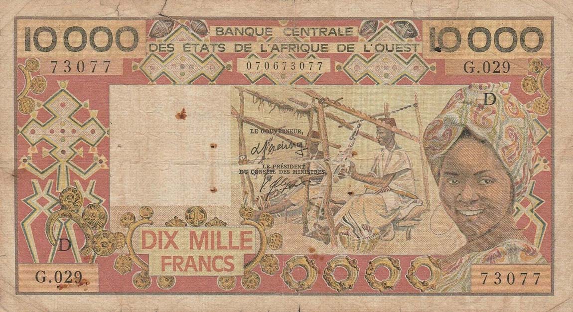 Front of West African States p408De: 10000 Francs from 1981