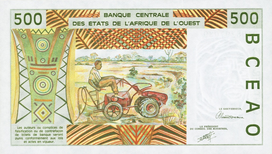 Back of West African States p410Da: 500 Francs from 1991