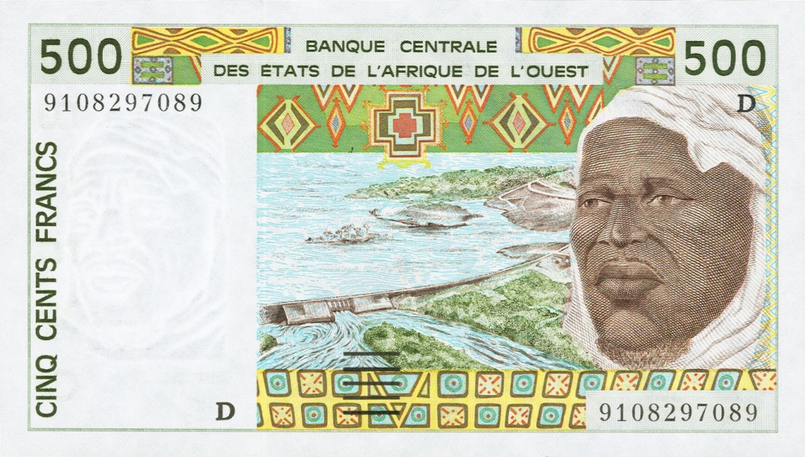 Front of West African States p410Da: 500 Francs from 1991