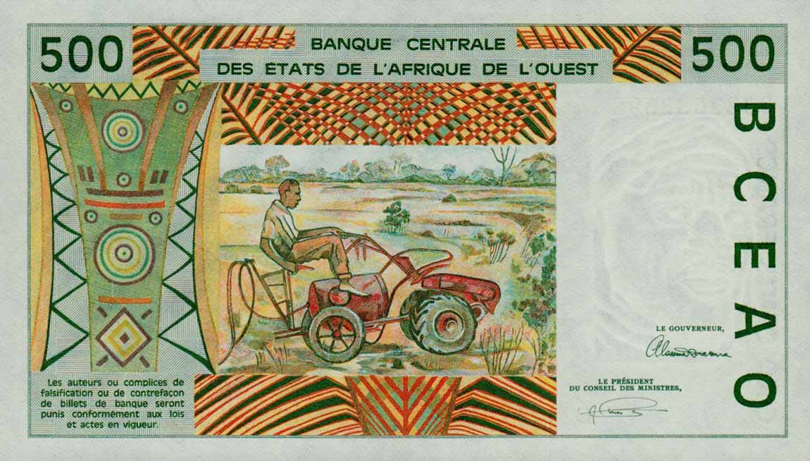 Back of West African States p410Dc: 500 Francs from 1993